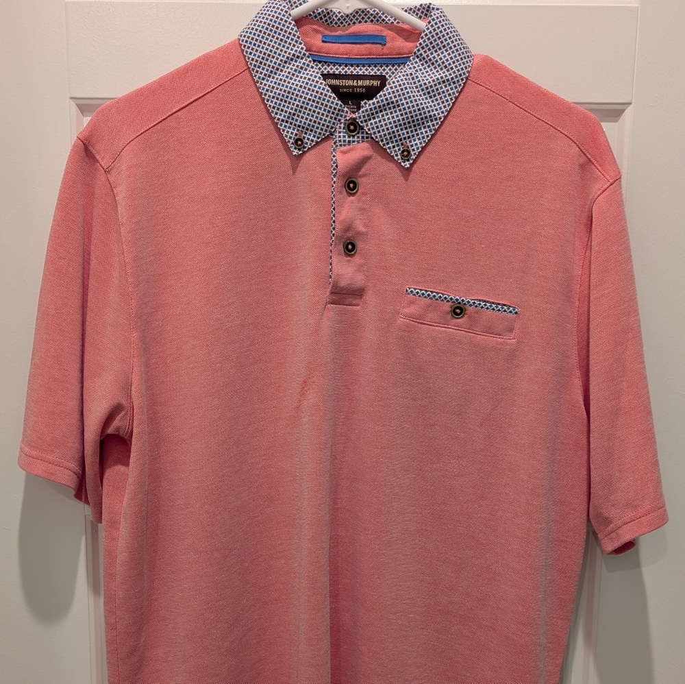 Johnston & Murphy Pink Polo with Patterned Collar